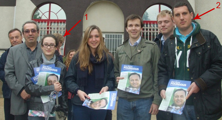 1 - Antoine Diers , président du MET* et 2 - Pascal Ellul , trésorier du MET* sur le marché de Trappes. *MET (Branche étudiante de l’UNI)